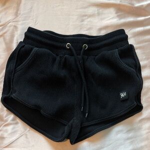 YoungLA Black Ribbed Drawstring Athletic Shorts